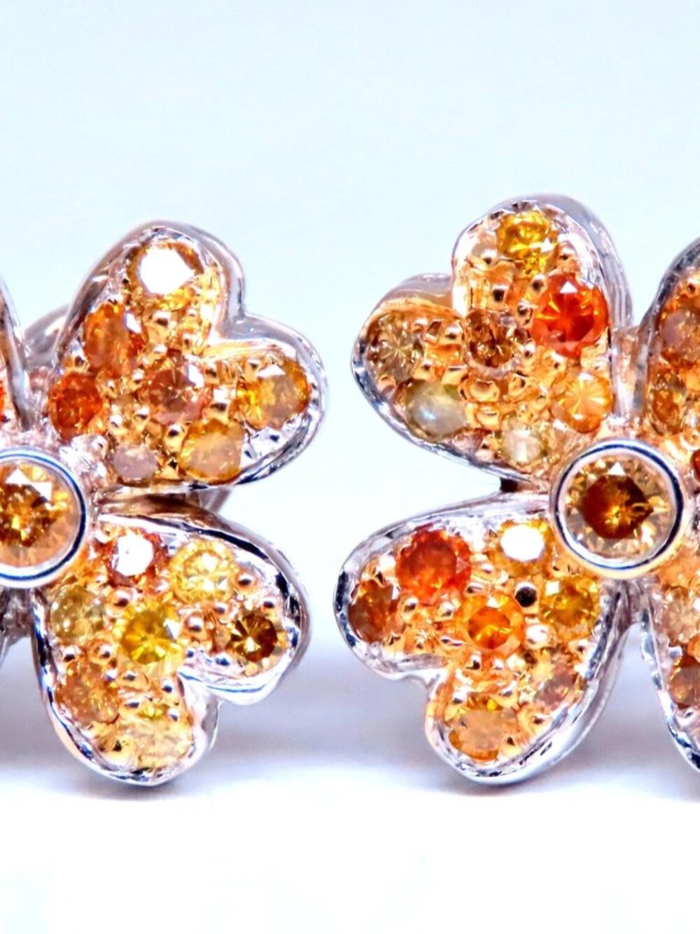 2.20ct Natural Fancy Yellow Diamonds Clover Clip earrings 14kt gold 12628*